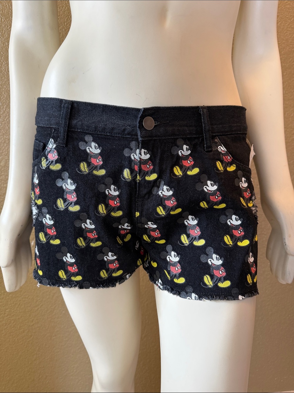 Disney Wet Seal Colab Black Mickey Mouse Print Denim Shorts